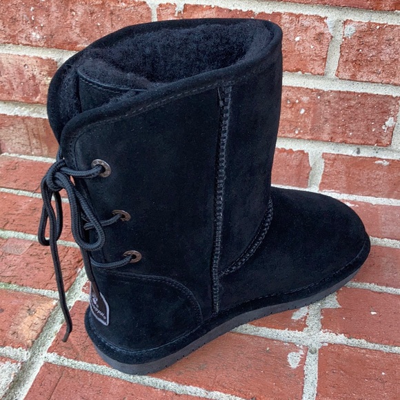 BearPaw Suede Leather Lacing Back Bootie Boots - Picture 4 of 11